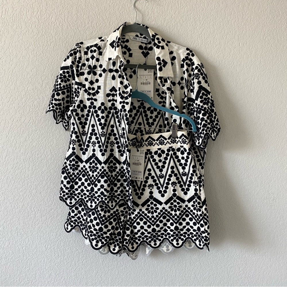 NWT Zara Embroidered Shorts Set Size Large